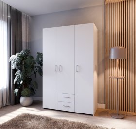 Šatníková skriňa Ekon, so zásuvkami, výška 190 cm, biela, interiér