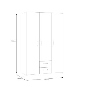Šatníková skriňa Ekon, so zásuvkami, výška 190 cm, biela, dub sonoma, rozmery