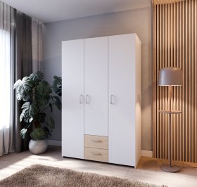Šatníková skriňa Ekon, so zásuvkami, výška 190 cm, biela, dub sonoma, interiér