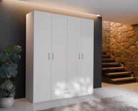Šatníková skriňa Ekon, so zásuvkou, výška 210 cm, veľká, biela, interiér