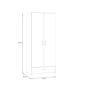 Šatníková skriňa Ekon, so zásuvkou, výška 190 cm, biela, dub sonoma, rozmery