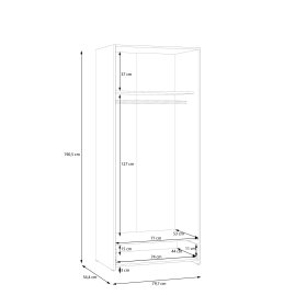 Šatníková skriňa Ekon, so zásuvkou, výška 190 cm, biela, rozmery