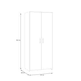 Šatníková skriňa Ekon, výška 190 cm, biela, rozmery