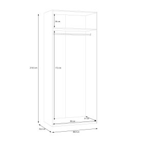 Šatníková skriňa Ekon, výška 210 cm, biela, rozmery