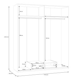 Šatníková skriňa Ekon, so zásuvkou, výška 210 cm, veľká, biela, rozmery