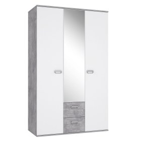 Skriňa so zrkadlom a zásuvkami Emar, biela a sivá