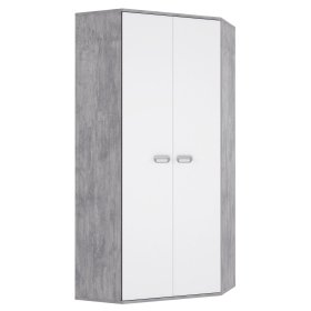 Rohová šatníková skriňa Emar, biela a sivá