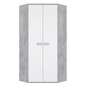 Rohová šatníková skriňa Emar, biela a sivá