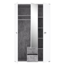 Skriňa so zrkadlom a zásuvkami Emar, biela a sivá, otvorená