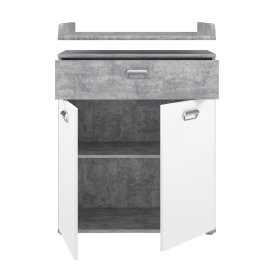 Komoda Emar s prebaľovacím pultom, biela a sivá, otvorená