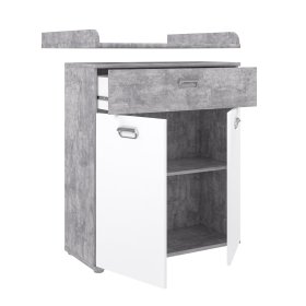 Komoda Emar s prebaľovacím pultom, biela a sivá, otvorená