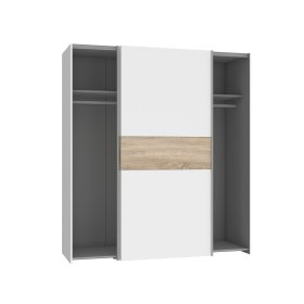 Šatníková skriňa Lonas s posuvnými dverami, biela a dub sonoma, otvorená