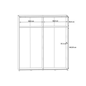 Šatníková skriňa Lonas s posuvnými dverami, biela a dub sonoma, rozmery