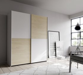 Skriňa Salk 150 cm, biela a dub sonoma, interiér