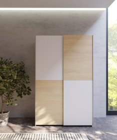 Skriňa Salk 120 cm, biela a dub sonoma, interiér