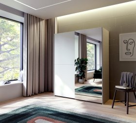 Skriňa Salk so zrkadlom 150 cm, biela, interiér