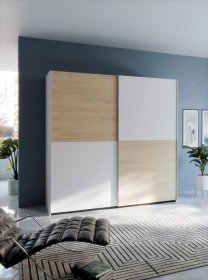 Skriňa Salk 200 cm, biela a dub sonoma, interiér