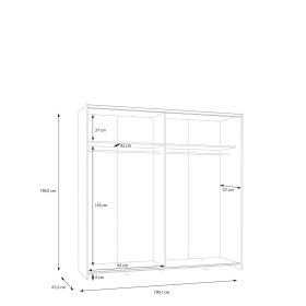 Šatníková skriňa Salk so zrkadlom 190 cm, biela, rozmery
