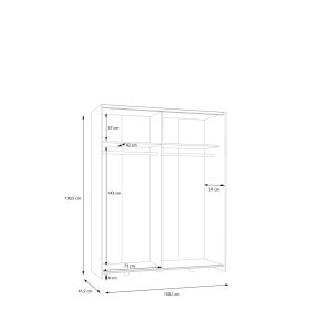 Skriňa Salk so zrkadlom 150 cm, biela, rozmery