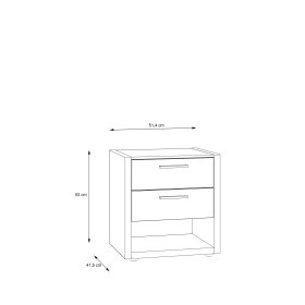 Nočný stolík Fred s dvoma zásuvkami, biely a dubový, rozmery