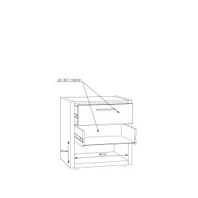 Nočný stolík Fred s dvoma zásuvkami, biely a dubový, rozmery