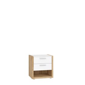 Nočný stolík Fred s dvoma zásuvkami, biely a dubový