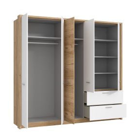 Šatník Fred, biely a dubový, otvorený