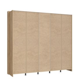 Šatníková skriňa Fred, biela a dubová, pohľad zozadu