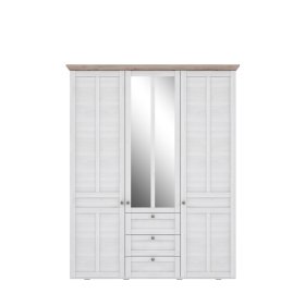 Šatníková skriňa Ilsa so zásuvkami a zrkadlom, biely a bielený dub