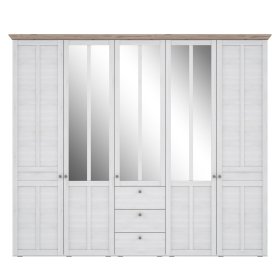 Šatníková skriňa Ilsa so zásuvkami a zrkadlom, veľká, biely a bielený dub
