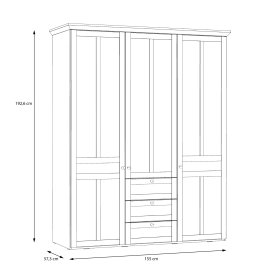 Šatníková skriňa Ilsa so zásuvkami a zrkadlom, biely a bielený dub, rozmery