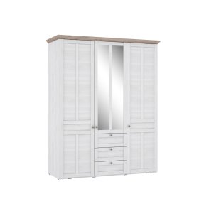 Šatníková skriňa Ilsa so zásuvkami a zrkadlom, biely a bielený dub
