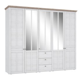 Šatníková skriňa Ilsa so zásuvkami a zrkadlom, veľká, biely a bielený dub