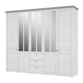 Šatníková skriňa Ilsa so zásuvkami a zrkadlom, veľká, biely a bielený dub