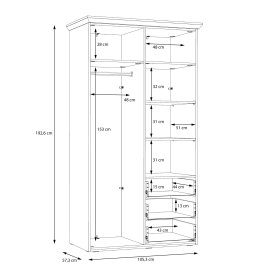 Šatníková skriňa Ilsa so zásuvkami, biely a bielený dub, rozmery