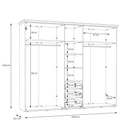 Šatníková skriňa Ilsa so zásuvkami a zrkadlom, veľká, biely a bielený dub, rozmery
