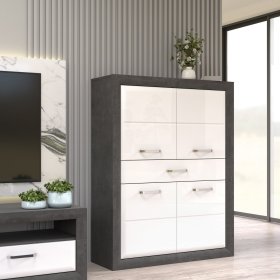 Komoda Leva 103x133 cm, biela a sivá, interiér