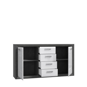 Komoda Leva veľká, biela a sivá 168 cm, otvorená