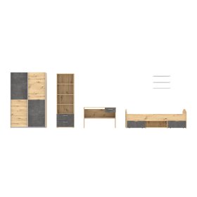 Zostava do detskej izby Luvo, sivá a dubová
