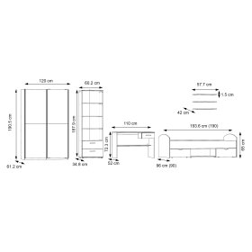 Zostava do detskej izby Luvo, sivá a dubová, otvorená, rozmery