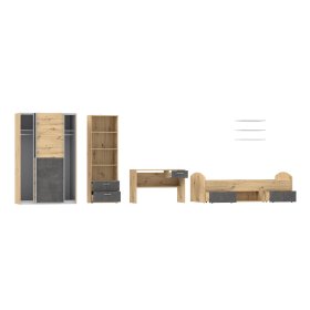 Zostava do detskej izby Luvo, sivá a dubová, otvorená