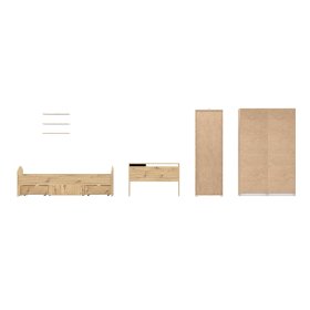 Zostava do detskej izby Luvo, sivá a dubová, otvorená, zo zadu