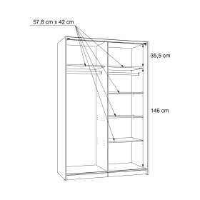 Šatníková skriňa Luvo, dub sonoma a biela, rozmery