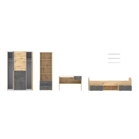 Zostava do detskej izby Luvo, sivá a dubová, otvorená