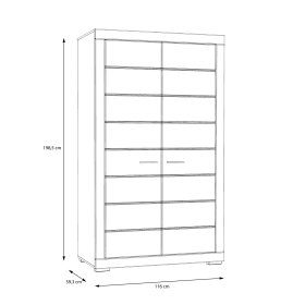 Šatníková skriňa Snore 116x199 cm, biela, rozmery