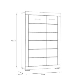 Komoda Snore 101x154 cm, biela, rozmery