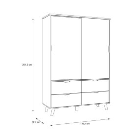Šatní skříň Vaur s posuvnými dveřmi, bílá a dub sonoma, rozmery