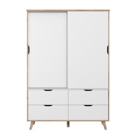 Šatní skříň Vaur s posuvnými dveřmi, bílá a dub sonoma