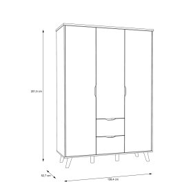 Šatníková skriňa Vaur so zásuvkami 139x202 cm, dub sonoma, rozmery