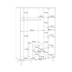 Šatníková skriňa Vaur so zásuvkami 139x202 cm, biela a dub sonoma, rozmery
